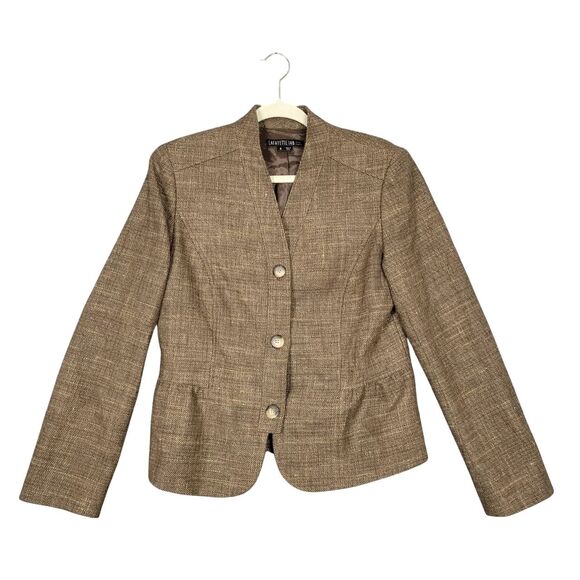LAFAYETTE 148 Brown Virgin Wool Silk Linen Button Blazer Jacket Academia SIZE 8 - Picture 1 of 11